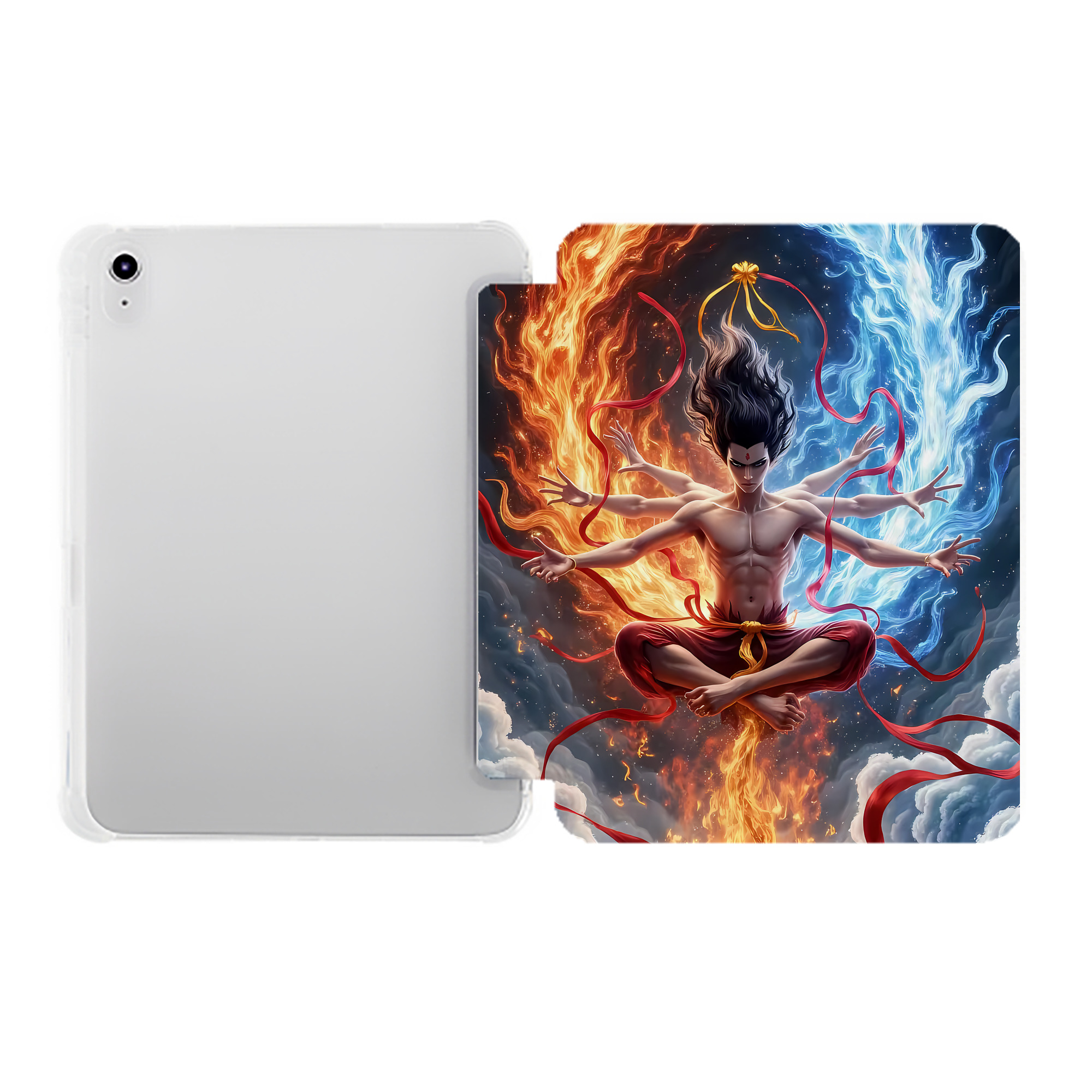 （画像用） Ne Zha 2 ナタ 魔童の大暴れ IPad ケース ペン収納付き 三つ折りスタンド PUレザー×シリコン 対応機種9.5/10.5/10.9インチ